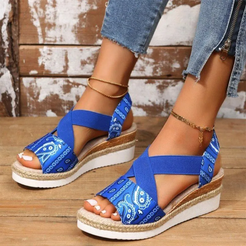 Wedges Sandals Peep Toe Ladies Cross-Tied Slides