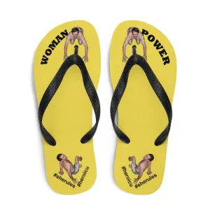 Woman Power Fabric Top Flip Flop Sandal Has Men Bow To Your Toes Yellow Color with Black Letters (NEW 2023-04)