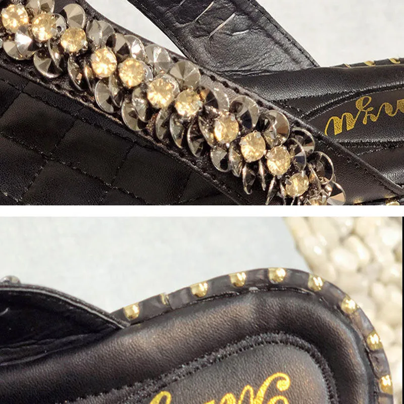 Women's Summer Slippers Large Women's Shoes Summer Water Drill Flat Bottom Wear Cool Slippers Fashion Soft Bottom Beach Shoes He