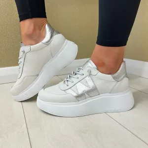 Wonders Off White/Silver Combination Bungee Lace Slip-On Trainer A-3625